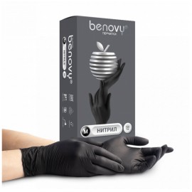 Перчатки нитриловые Перчатки Benovy черные XS (50пар)