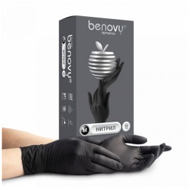 Перчатки нитриловые Перчатки Benovy черные S (50пар)